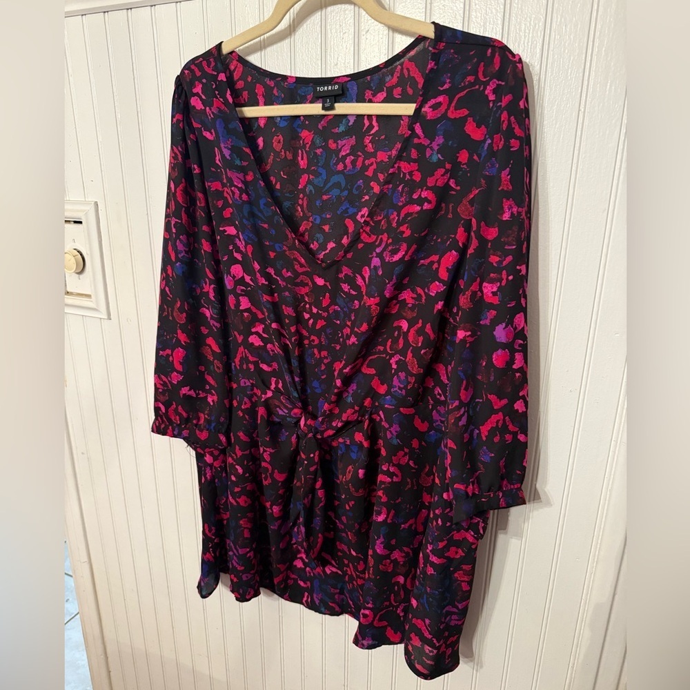 Torrid Georgette Tie-Front Black Leopard Print 3X Blouse